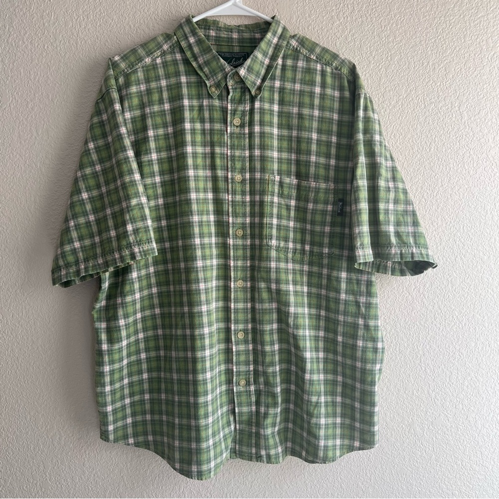 Woolrich Men’s XL Green Plaid Short Sleeve Button Down Shirt 100% Cotton